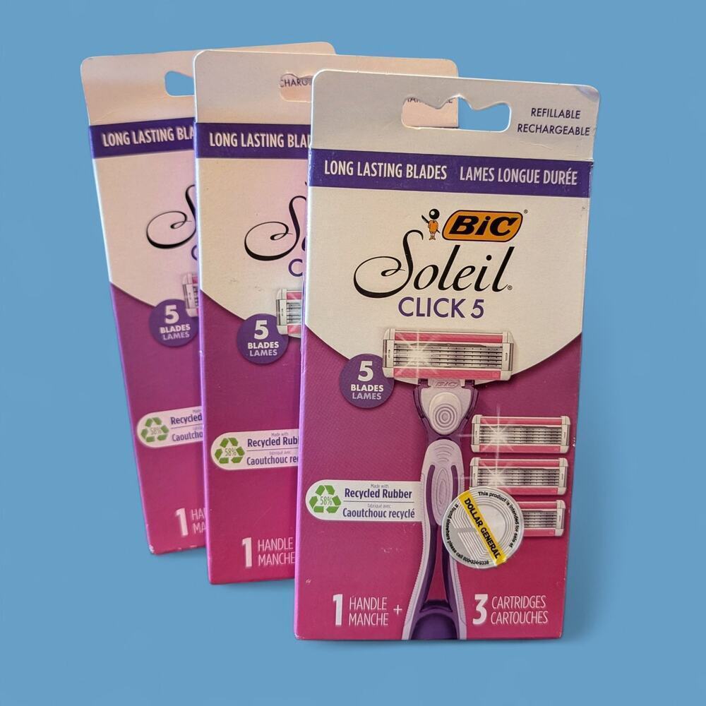 Lot Of 3 BIC Soleil Click 5 Women's  Razors with 1 Handle and 3 Refills